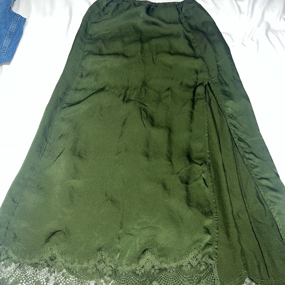 Green Lace Trim maxi Skirt